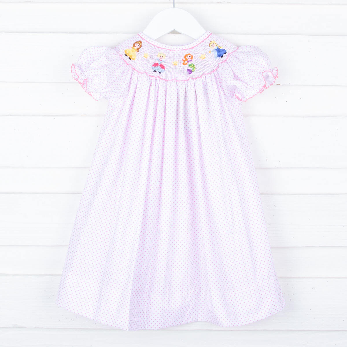 Princess Friends Smocked Bishop Dress Pink Dot
