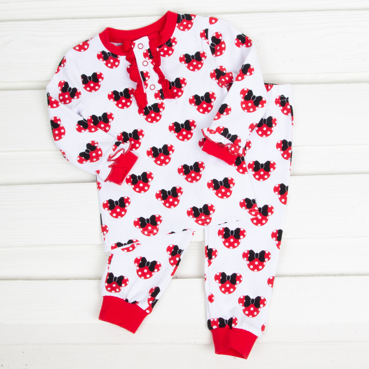 Mouse Ears Print Girls Henley Pajamas