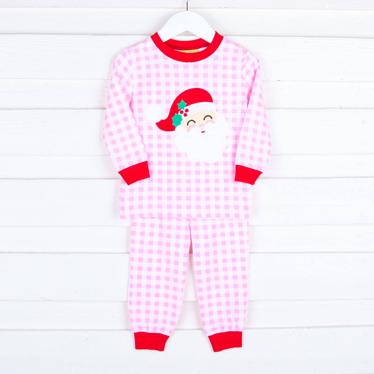Happy Santa Pink Gingham Pajamas