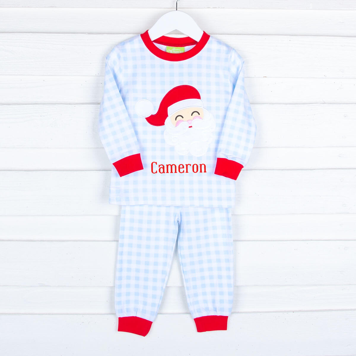 Happy Santa Blue Gingham Pajamas