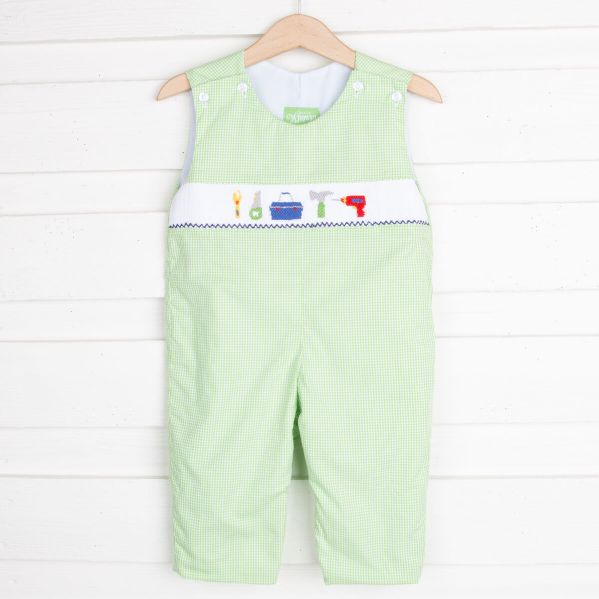 Toolbox Smocked Longall Lime Green Gingham