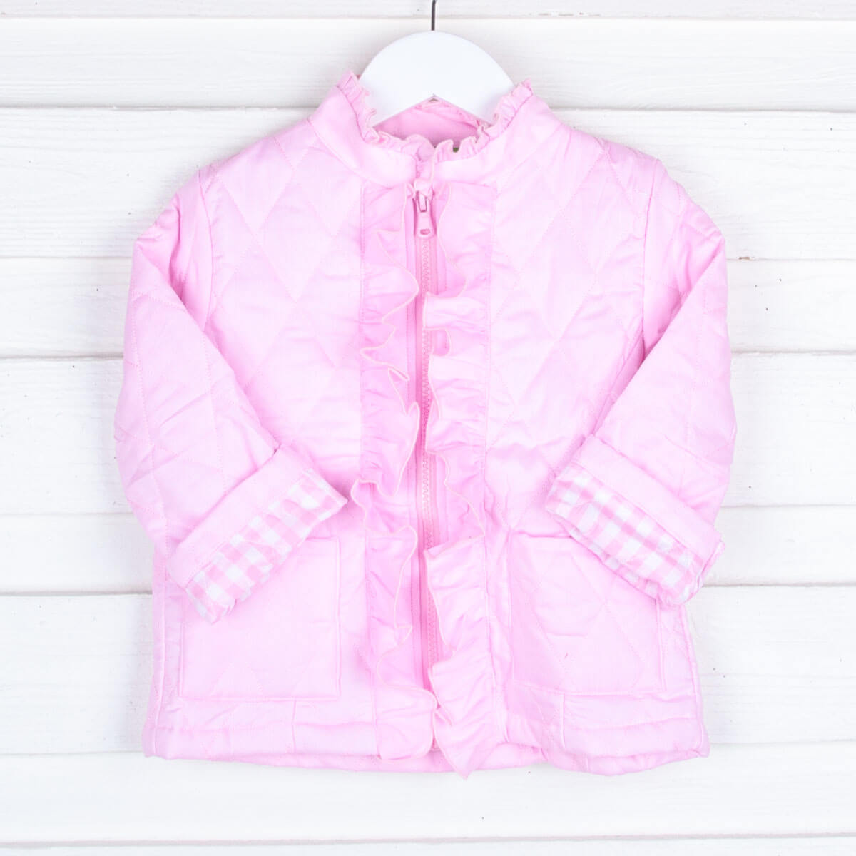 Pink Quilted Ruffle Coat