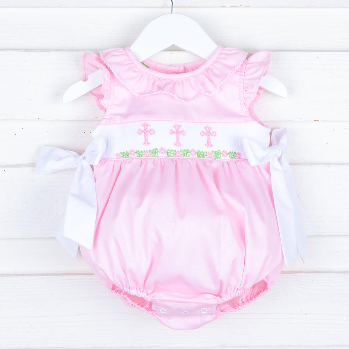 Pink Cross and Vine Smocked Beverly Bubble