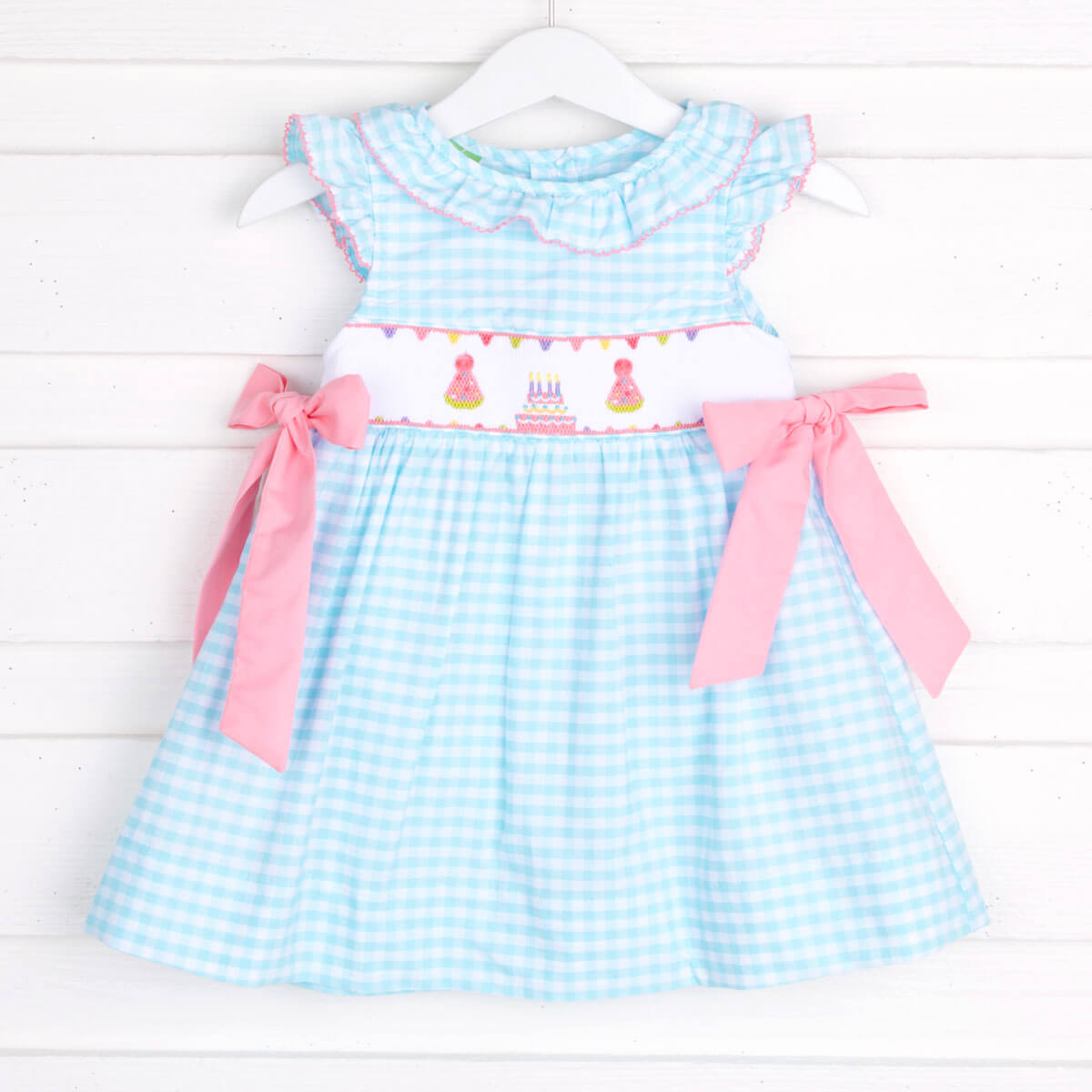 Birthday Party Smocked Aqua Beverly Dress
