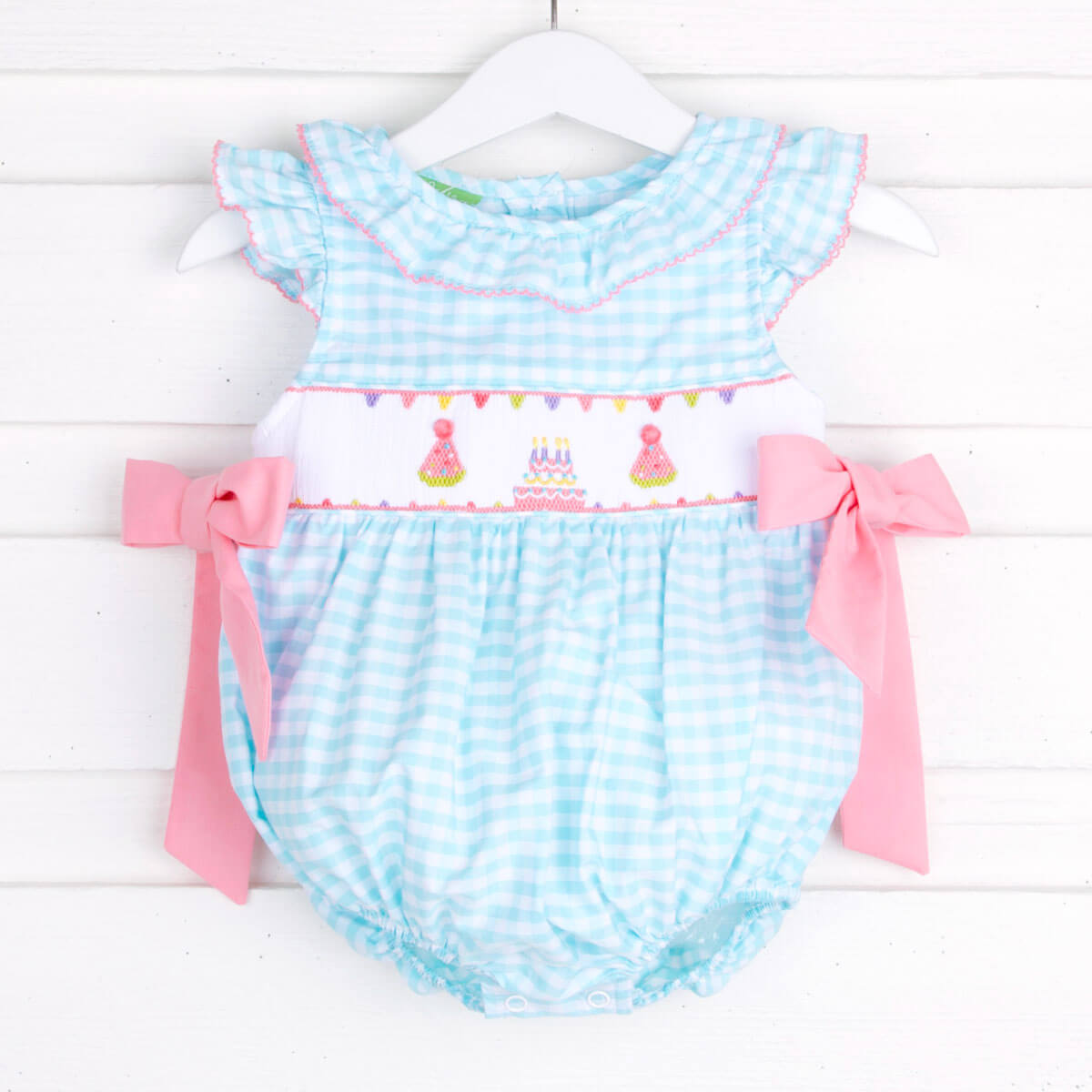Birthday Party Smocked Aqua Beverly Bubble