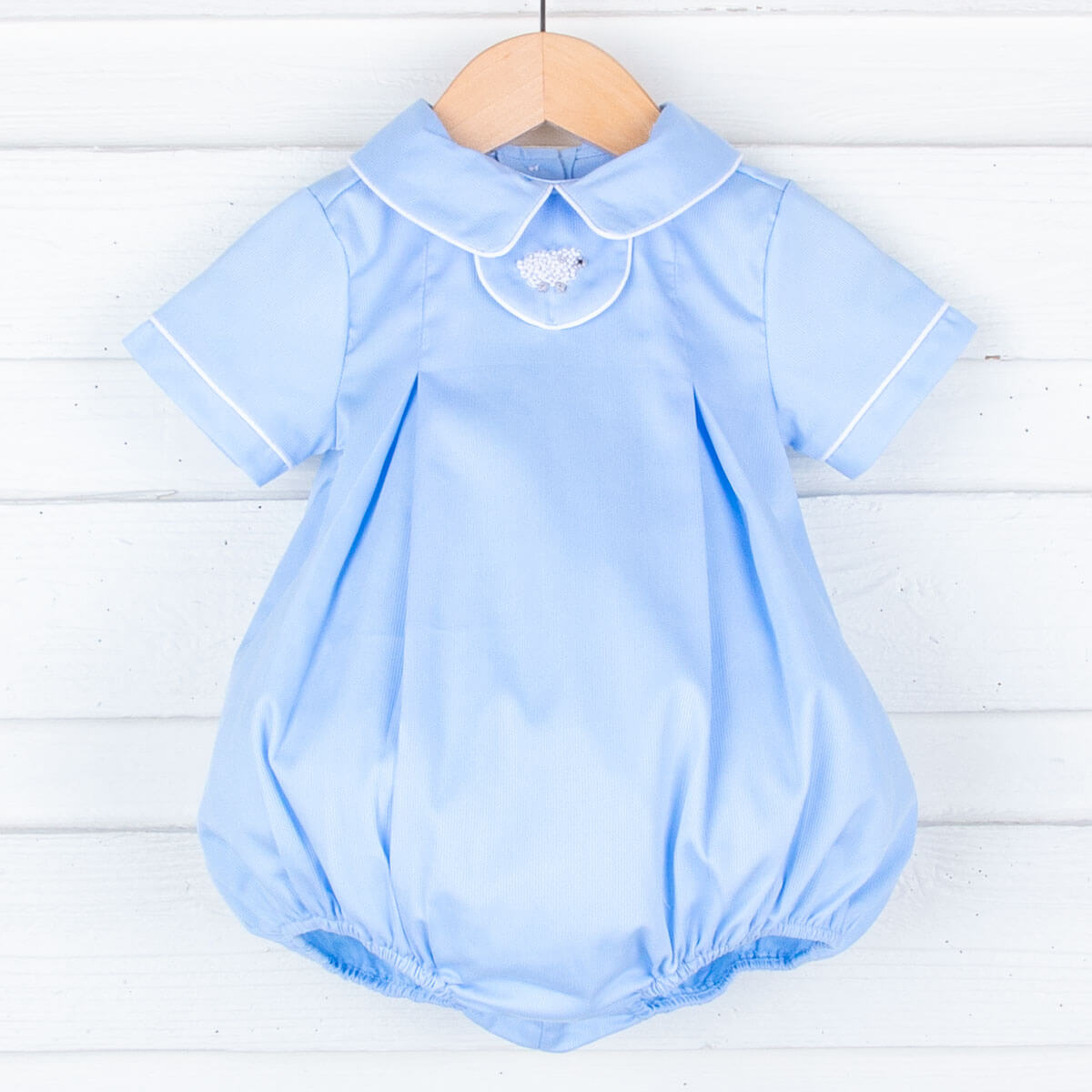 French Knot Lamb Boy Bubble Blue Pique