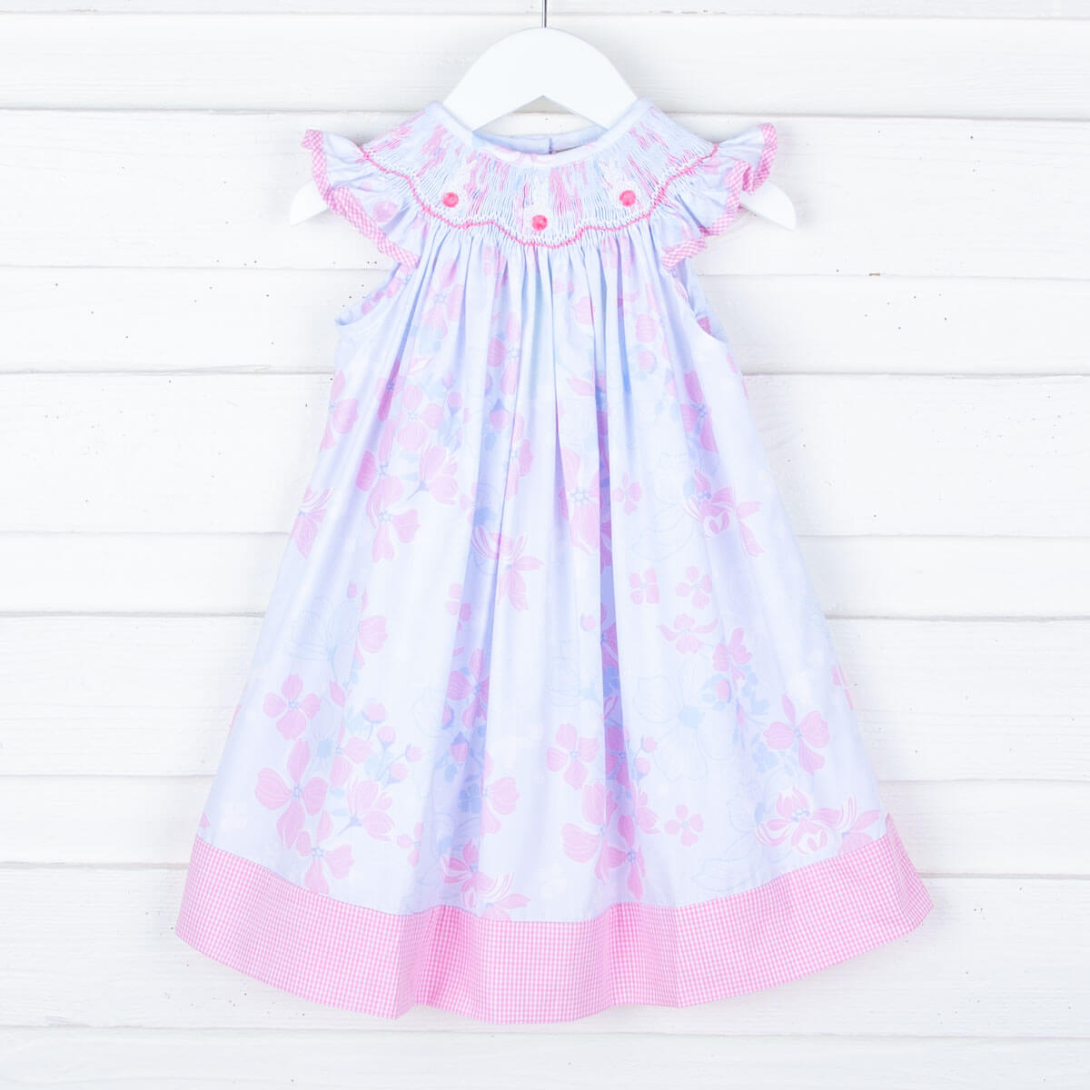 Blue Floral Bunny Smocked Dress