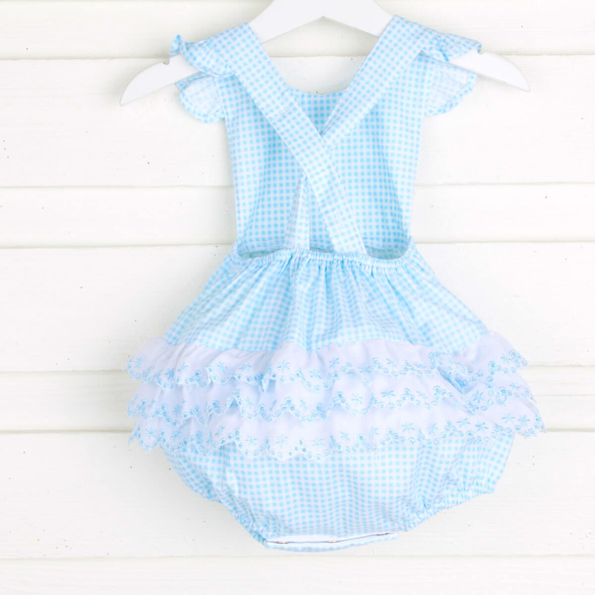 Blue Gingham Eyelet Ruffle Bubble