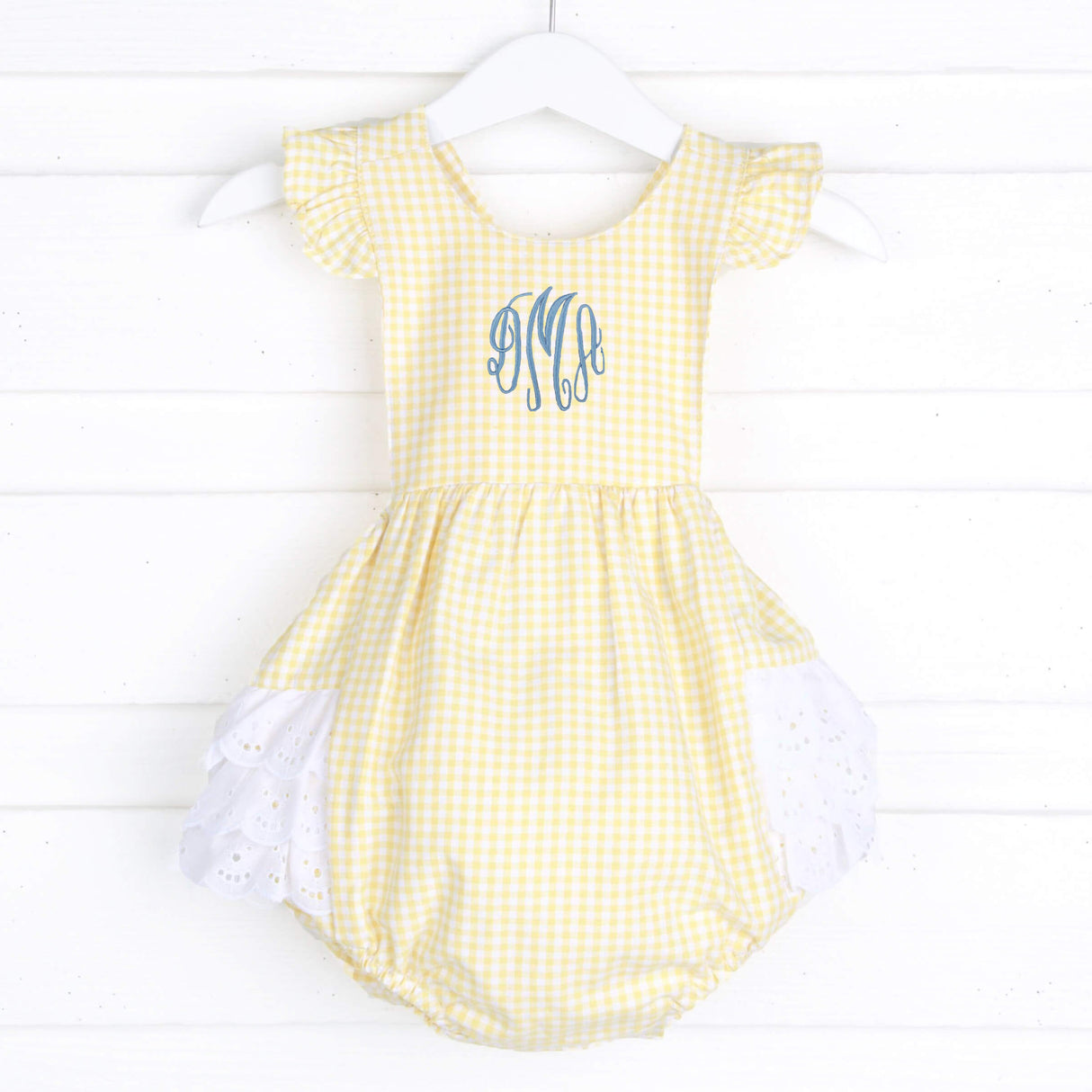Yellow Gingham Eyelet Ruffle Bubble