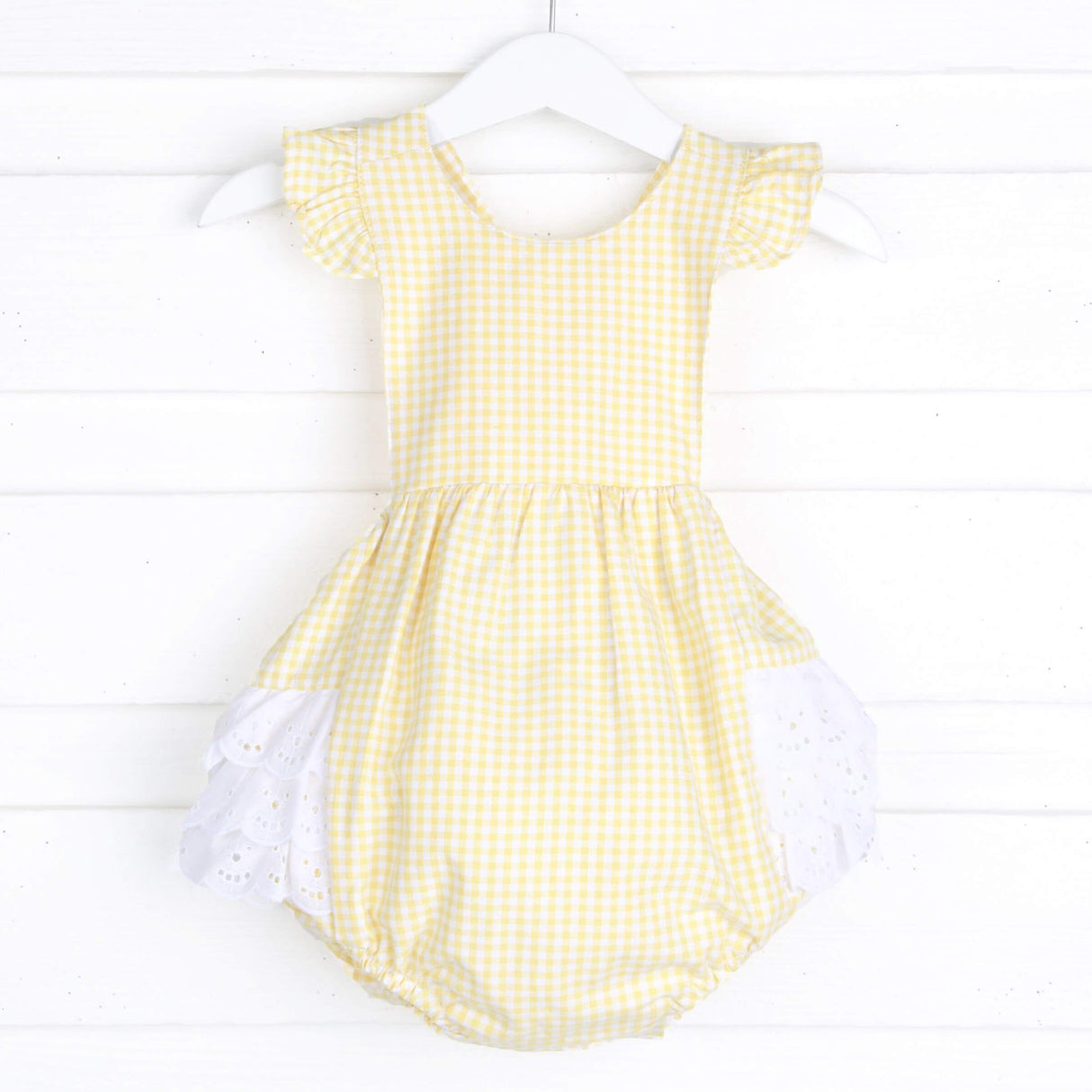 Yellow Gingham Eyelet Ruffle Bubble