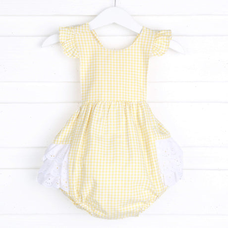 Yellow Gingham Eyelet Ruffle Bubble