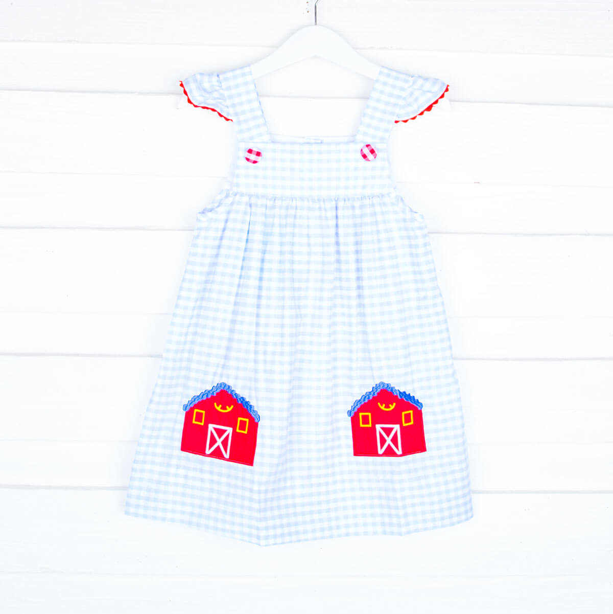 Farm Applique Blue Gingham Margot Dress