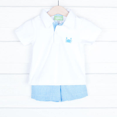 Crab Embroidered Polo Short Set