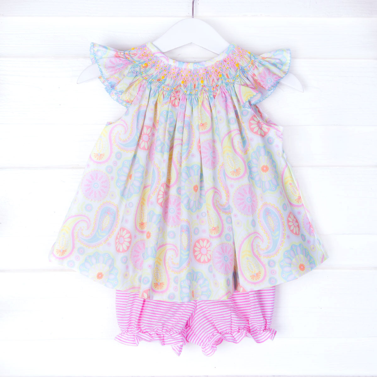 Geometric Smocked Paisley Bloomer Set