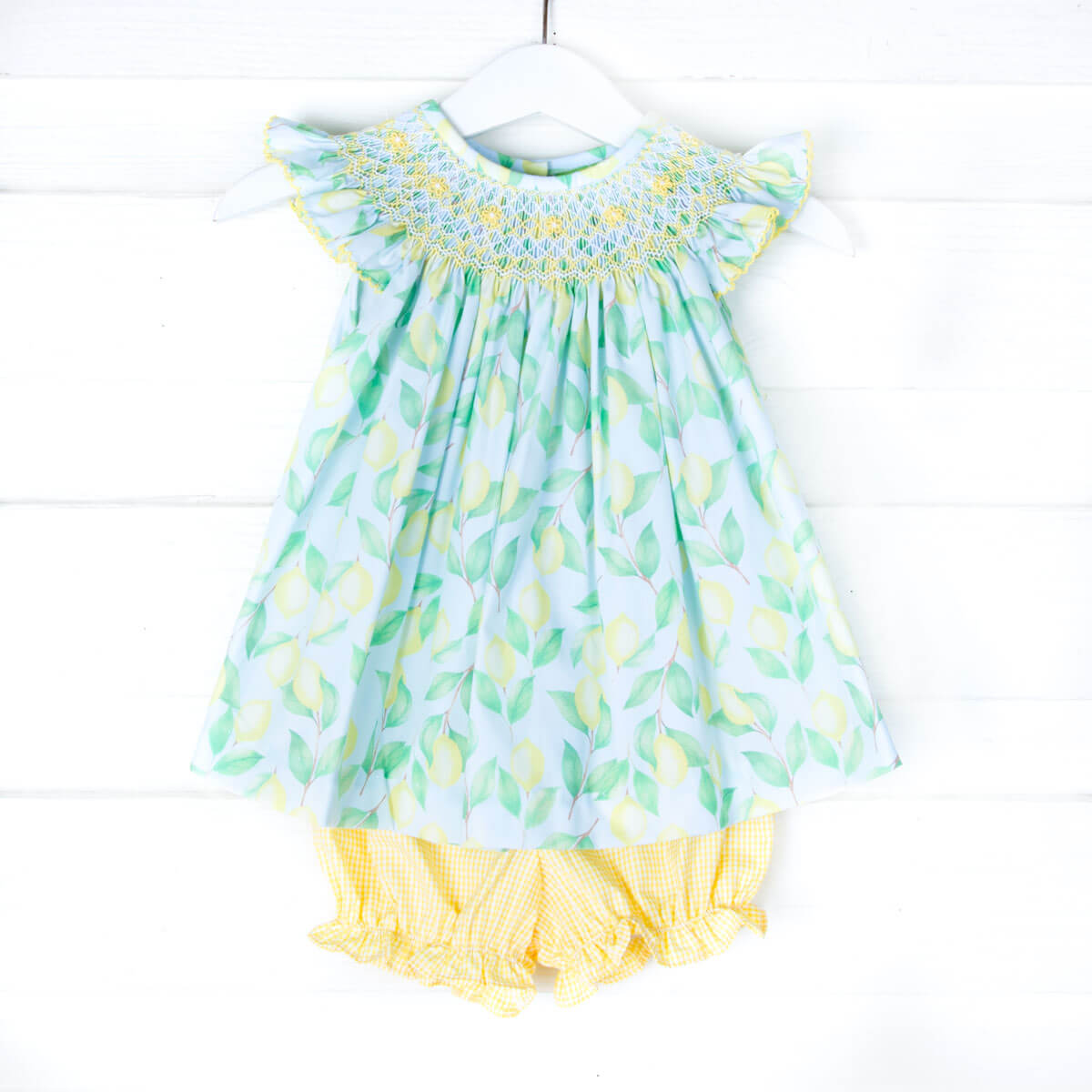 Geometric Smocked Lemon Bloomer Set