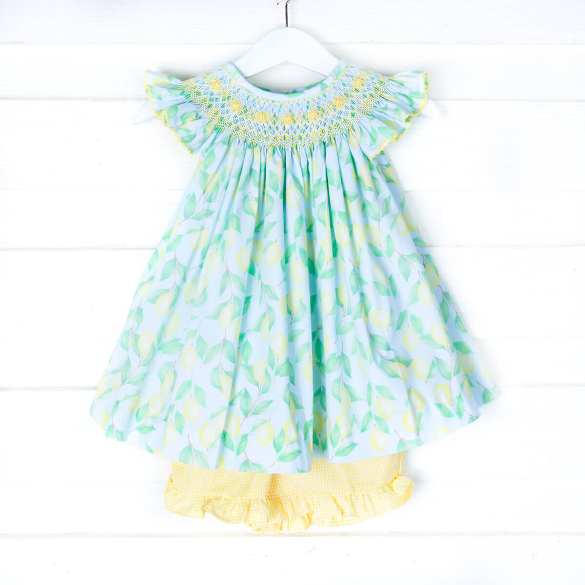 Geometric Smocked Lemon Short Set
