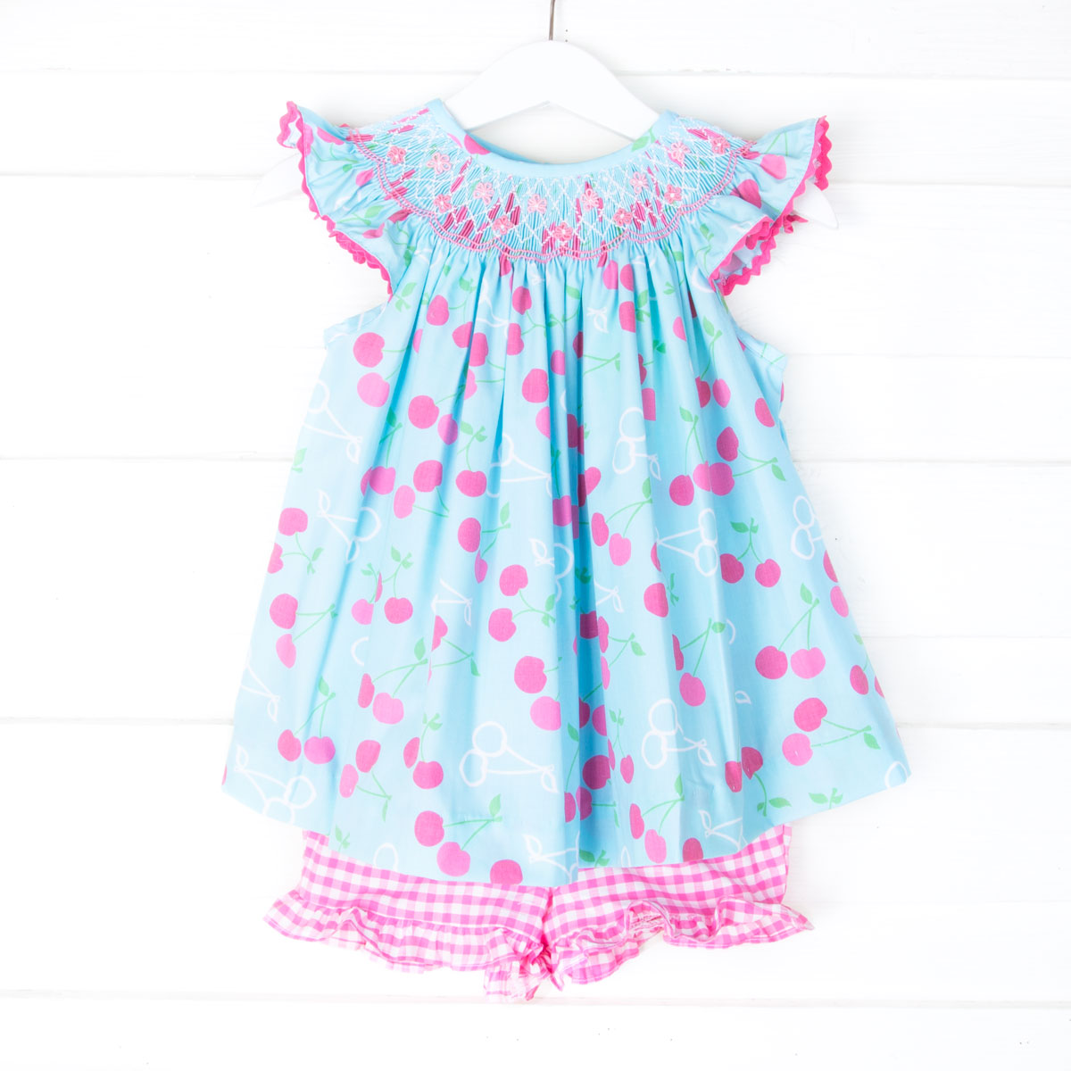 Geometric Smocked Cherry Short Set