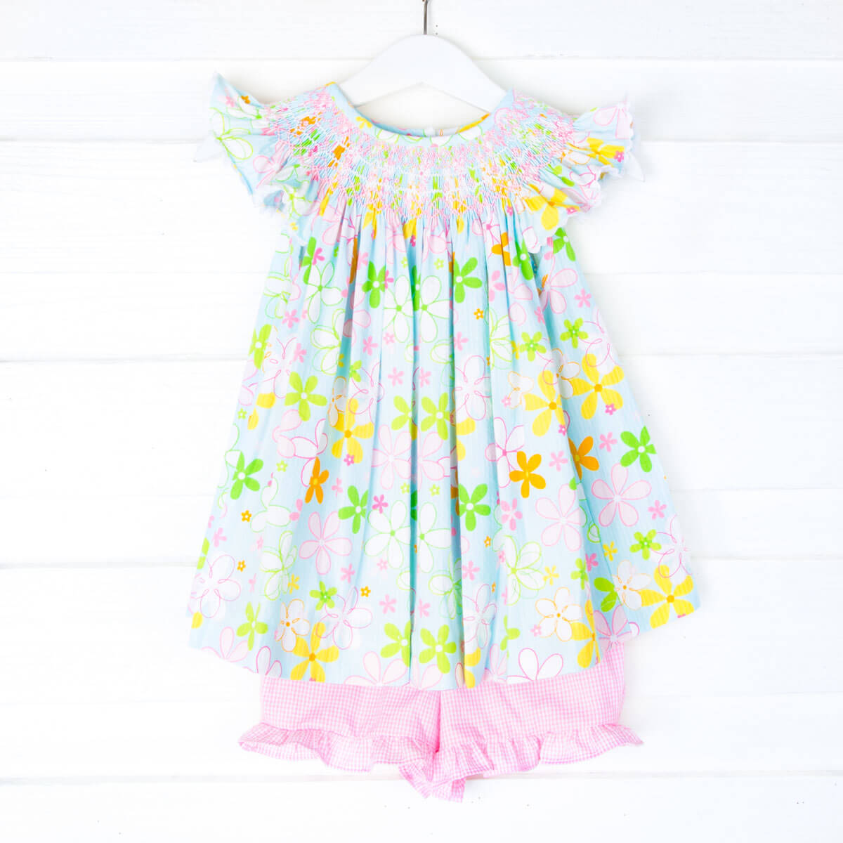 Geometric Smocked Floral Short Set