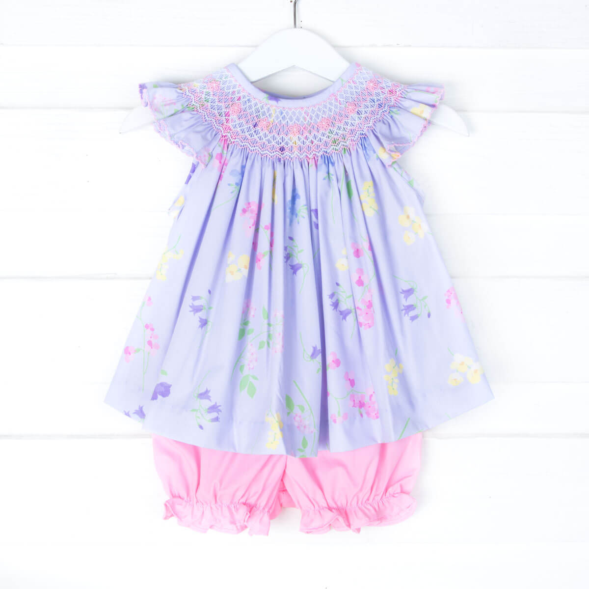 Geometric Smocked Lavender Print Bloomer Set