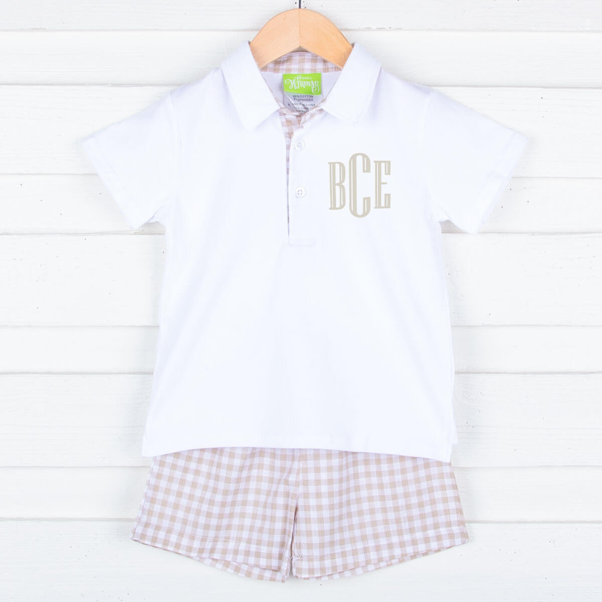 Khaki Gingham Boy Polo Short Set