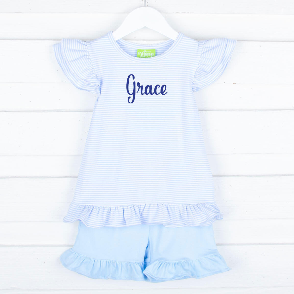 Milly Stripe Ruffle Short Set Light Blue