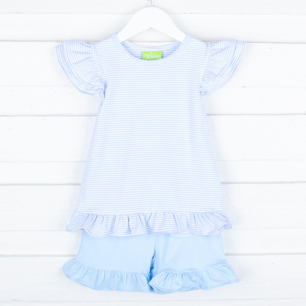 Milly Stripe Ruffle Short Set Light Blue