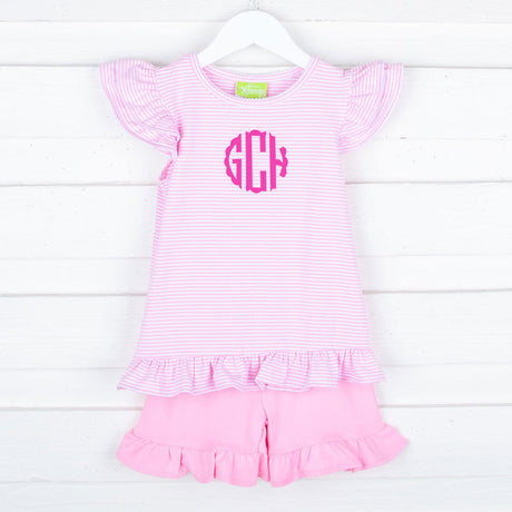 Milly Stripe Ruffle Short Set Pink