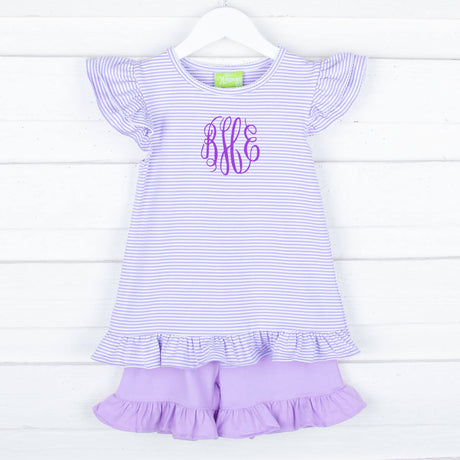 Milly Stripe Ruffle Short Set Lavender