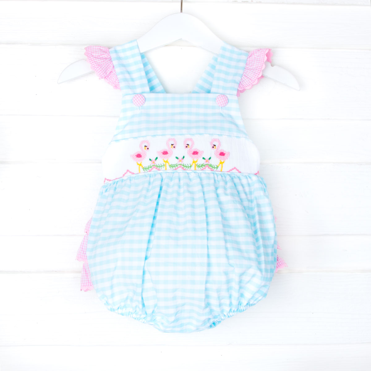 Flamingo Smocked Aqua Leah Bubble
