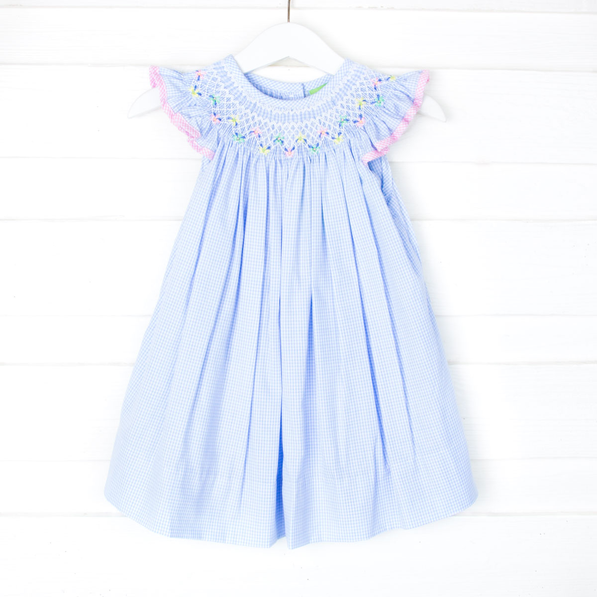 Geometric Floral Smocked Blue Dress