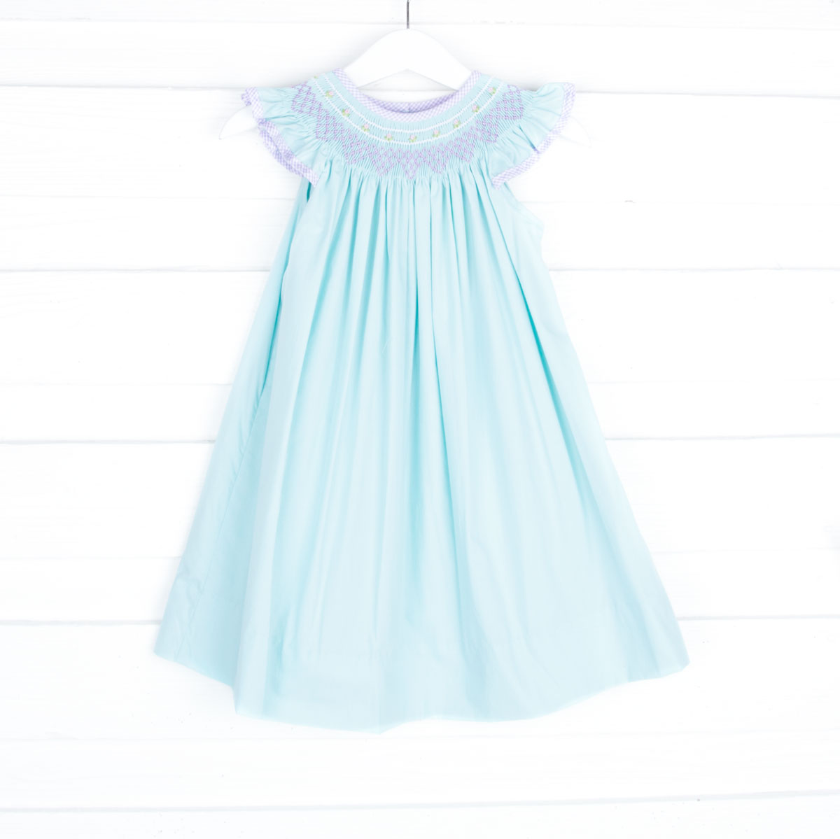 Geometric Smocked Aqua Dress