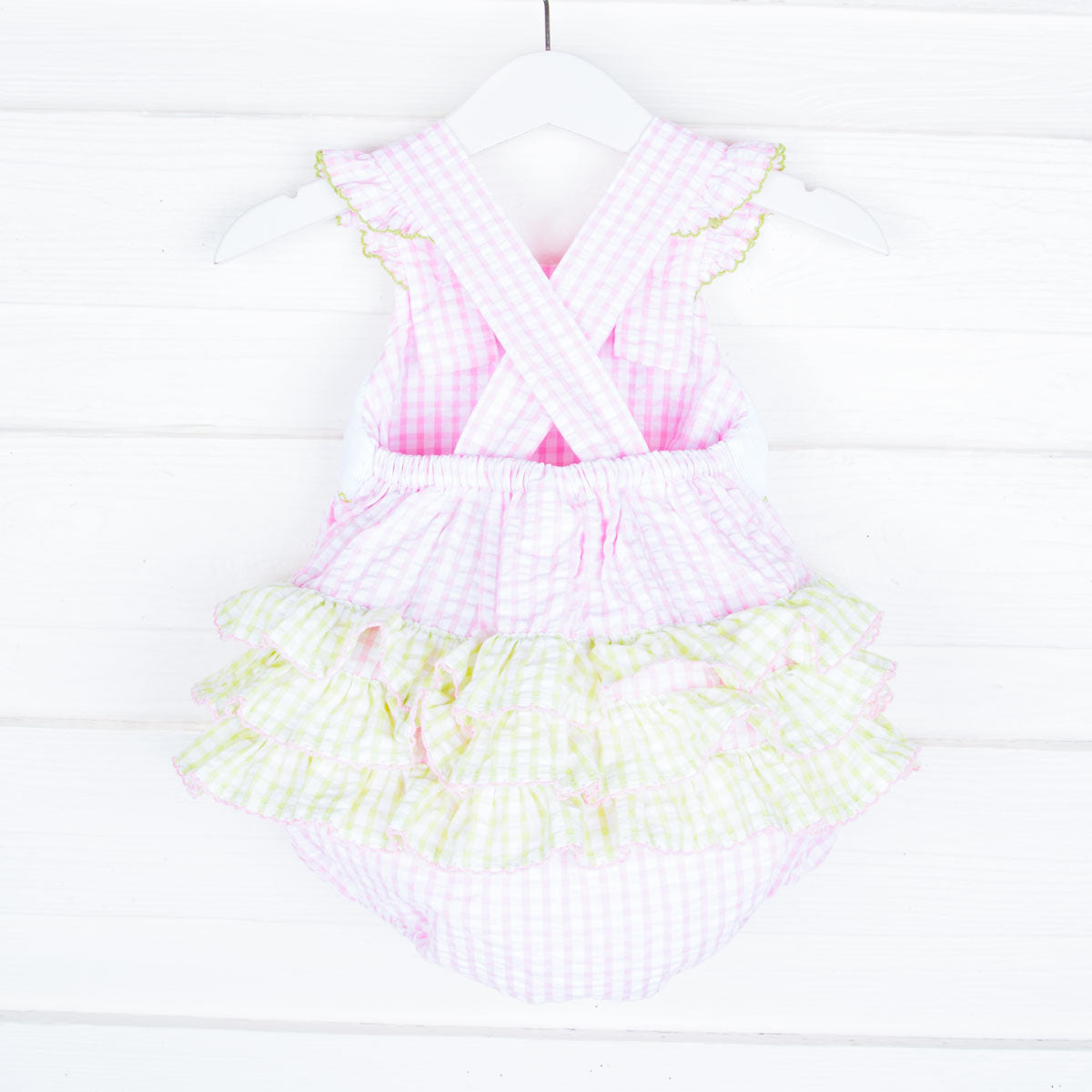 Smocked Flamingos Pink Check Bubble