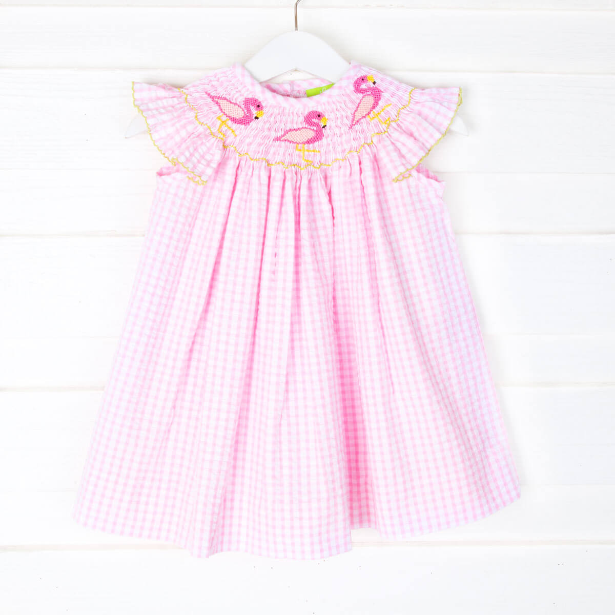 Flamingo Smocked Pink Gingham Dress