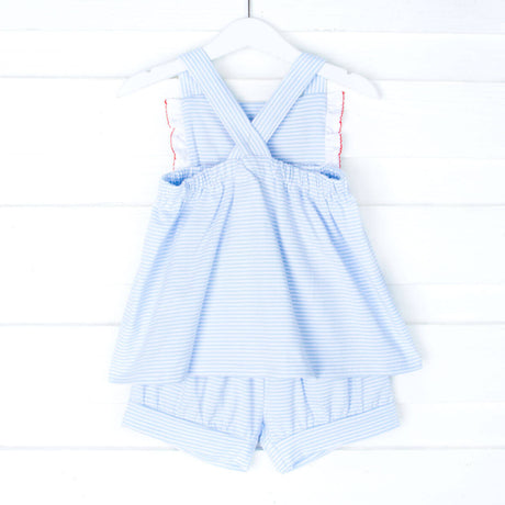 Flag Applique Light Blue Stripe Mia Short Set