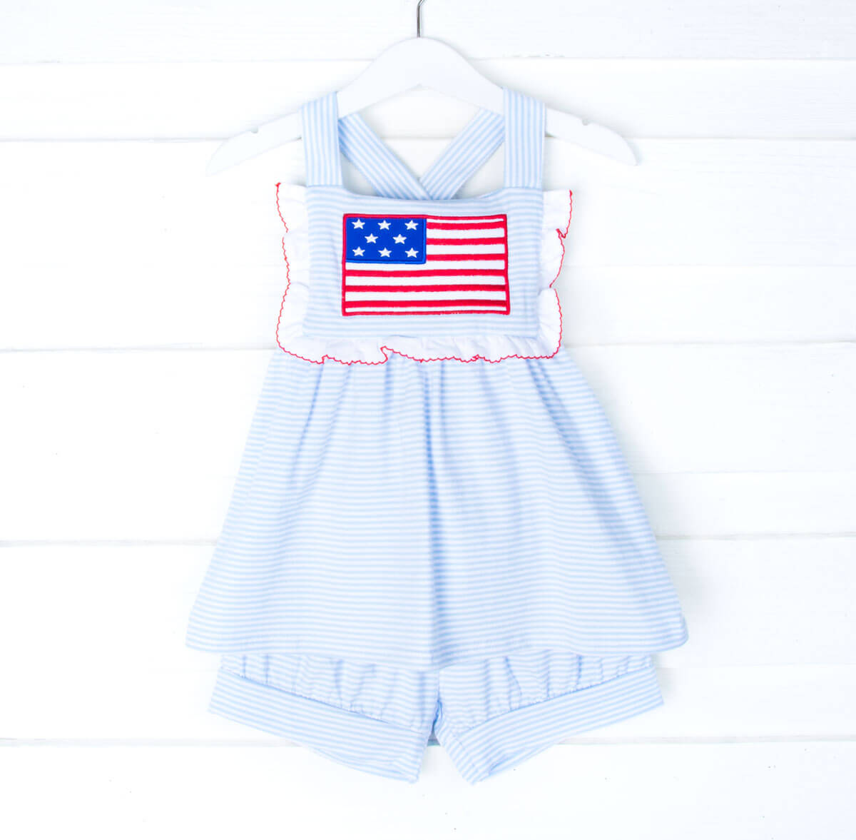 Flag Applique Light Blue Stripe Mia Short Set