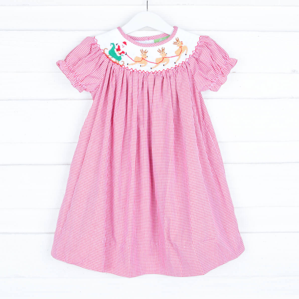 Santa's Magic Smocked Red Gingham Bishop Dress