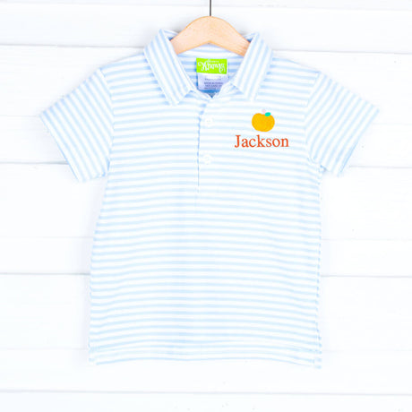 Pumpkin Embroidered Baby Blue Stripe Polo