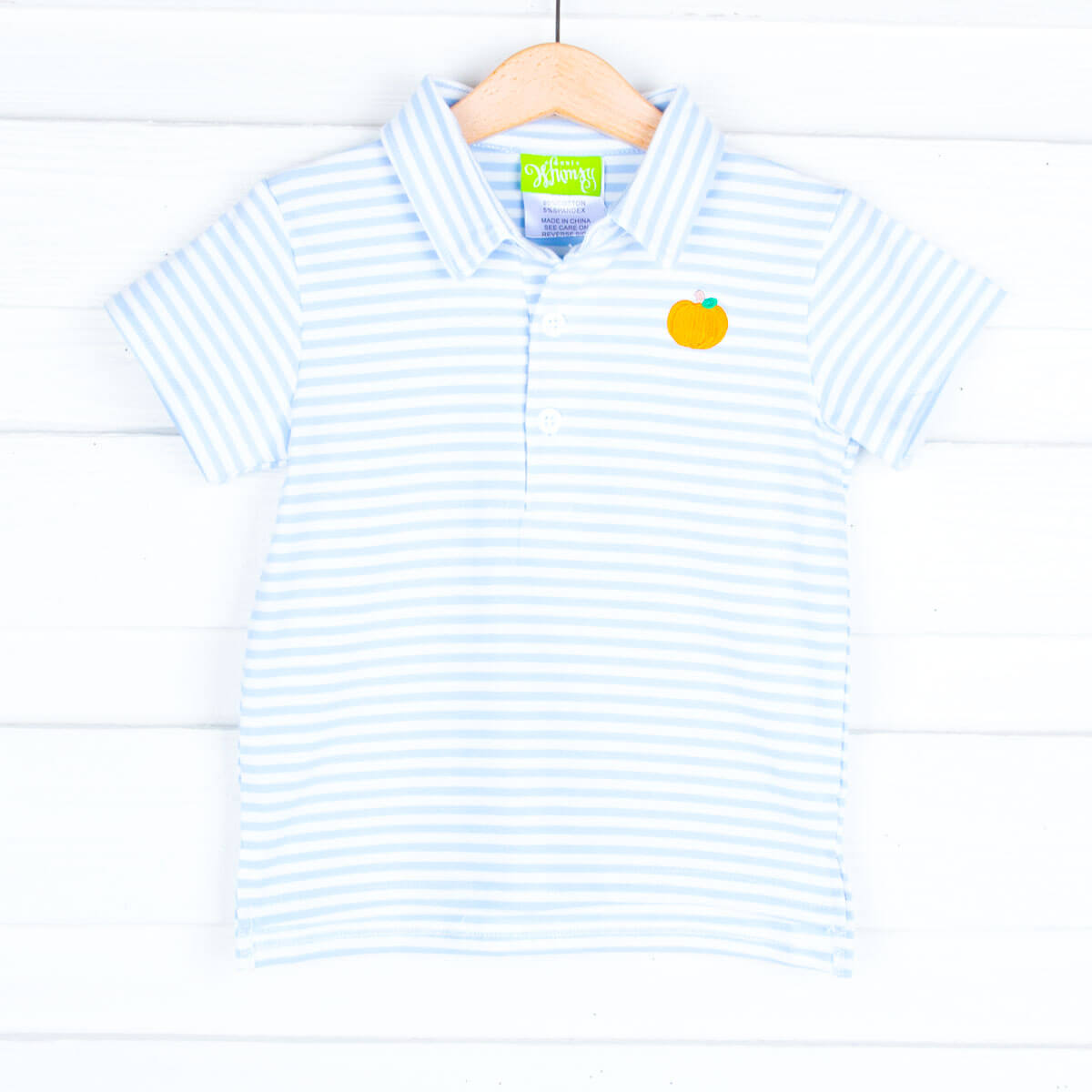 Pumpkin Embroidered Baby Blue Stripe Polo