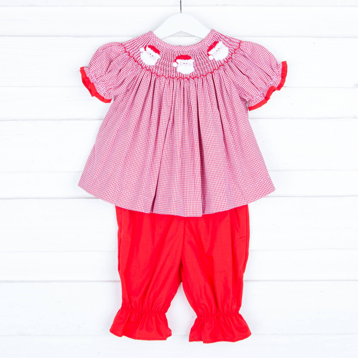 Santa Face Smocked Red Pantaloon Set