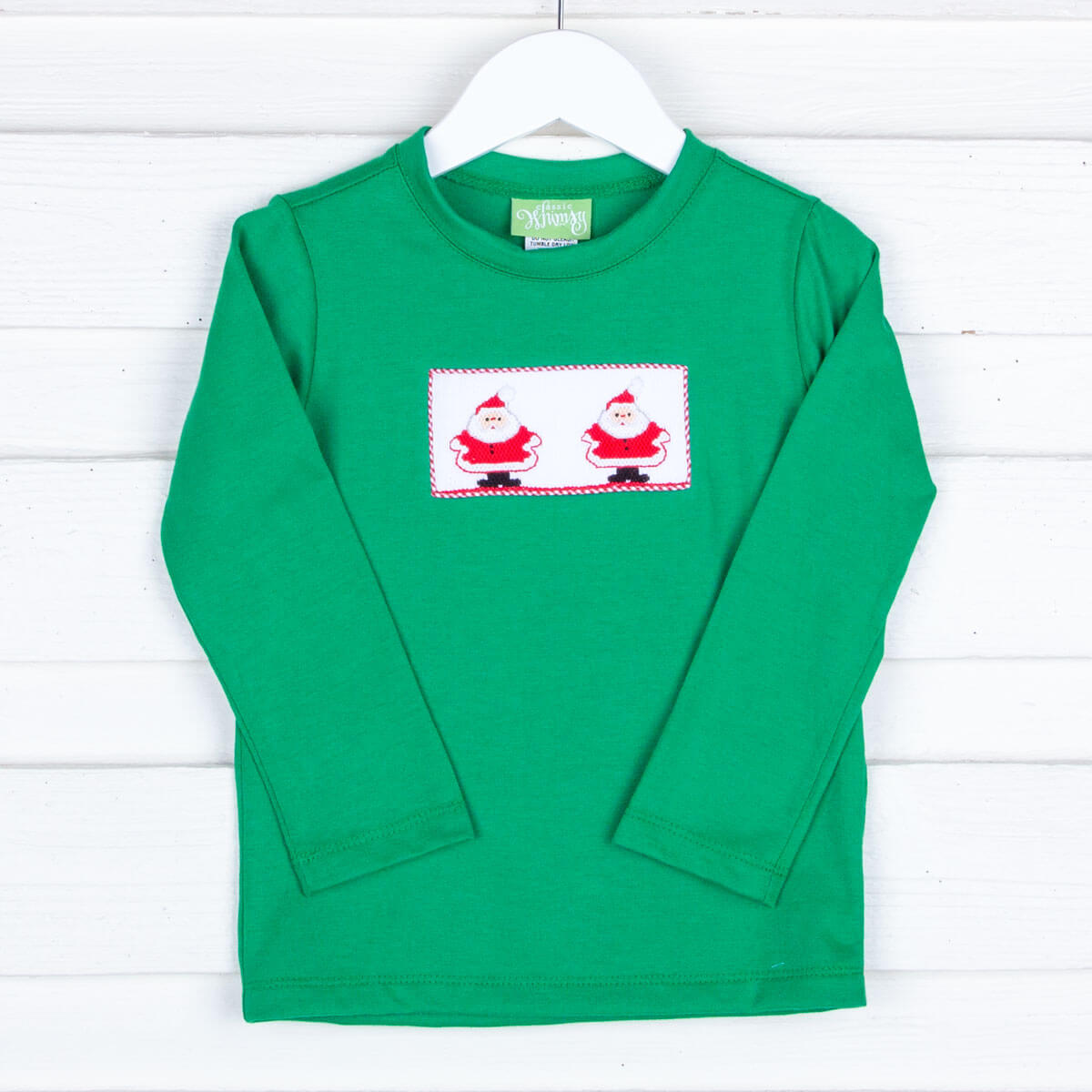 Smocked Santa Green Long Sleeve Shirt