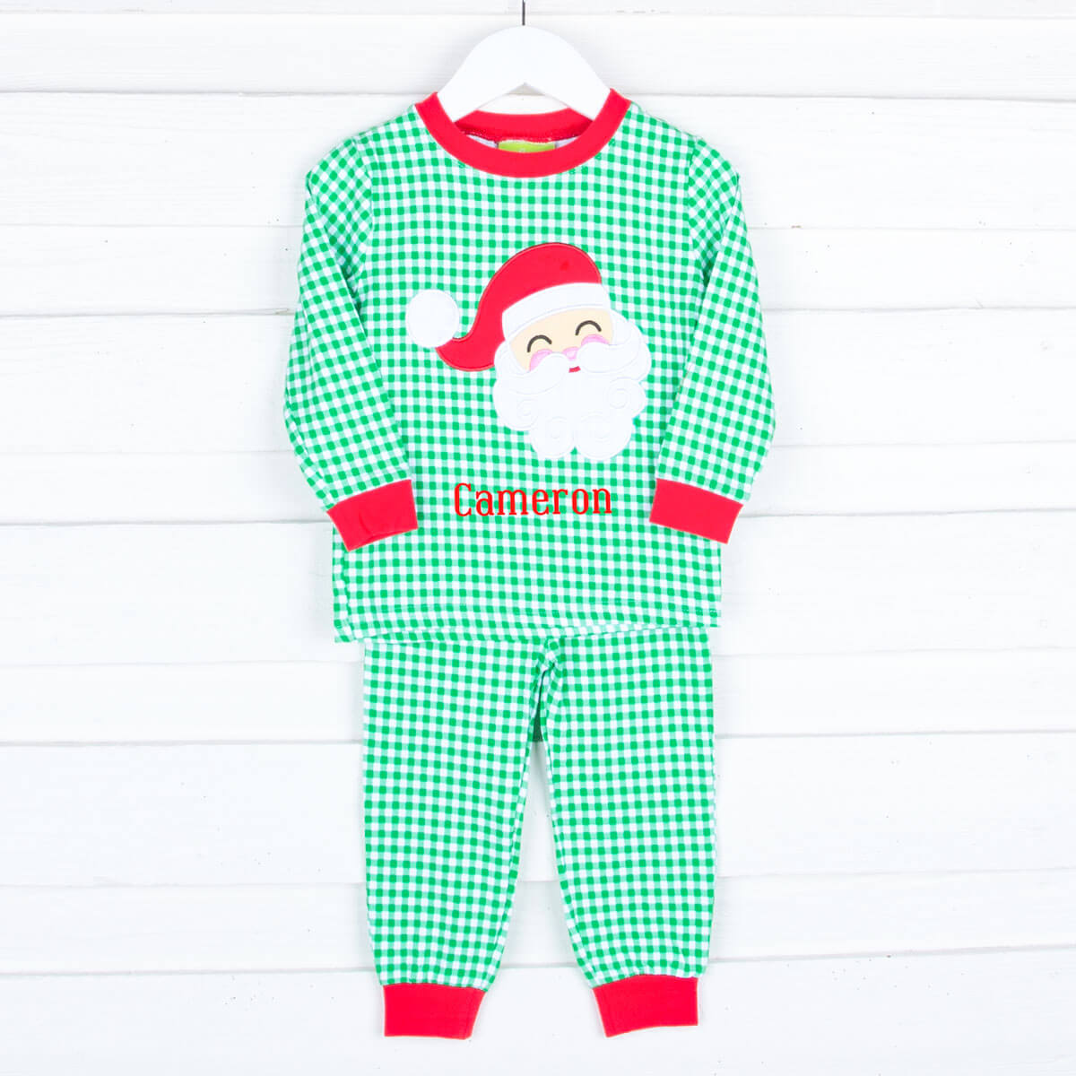 Happy Santa Green Gingham Pajamas