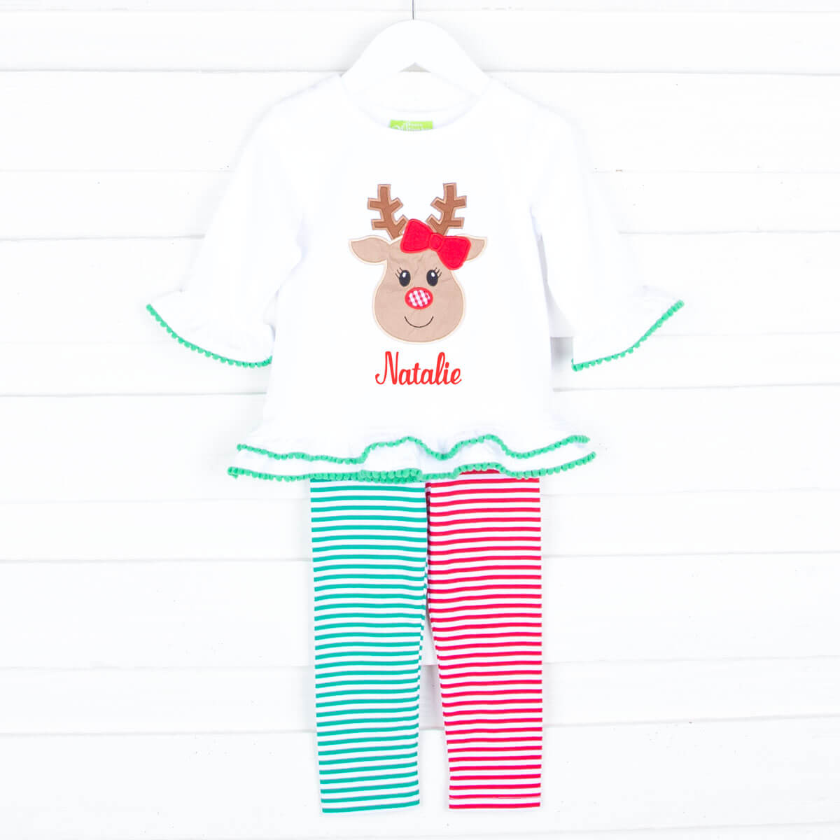Oh Deer Milly Red and Green Stripe Legging Set