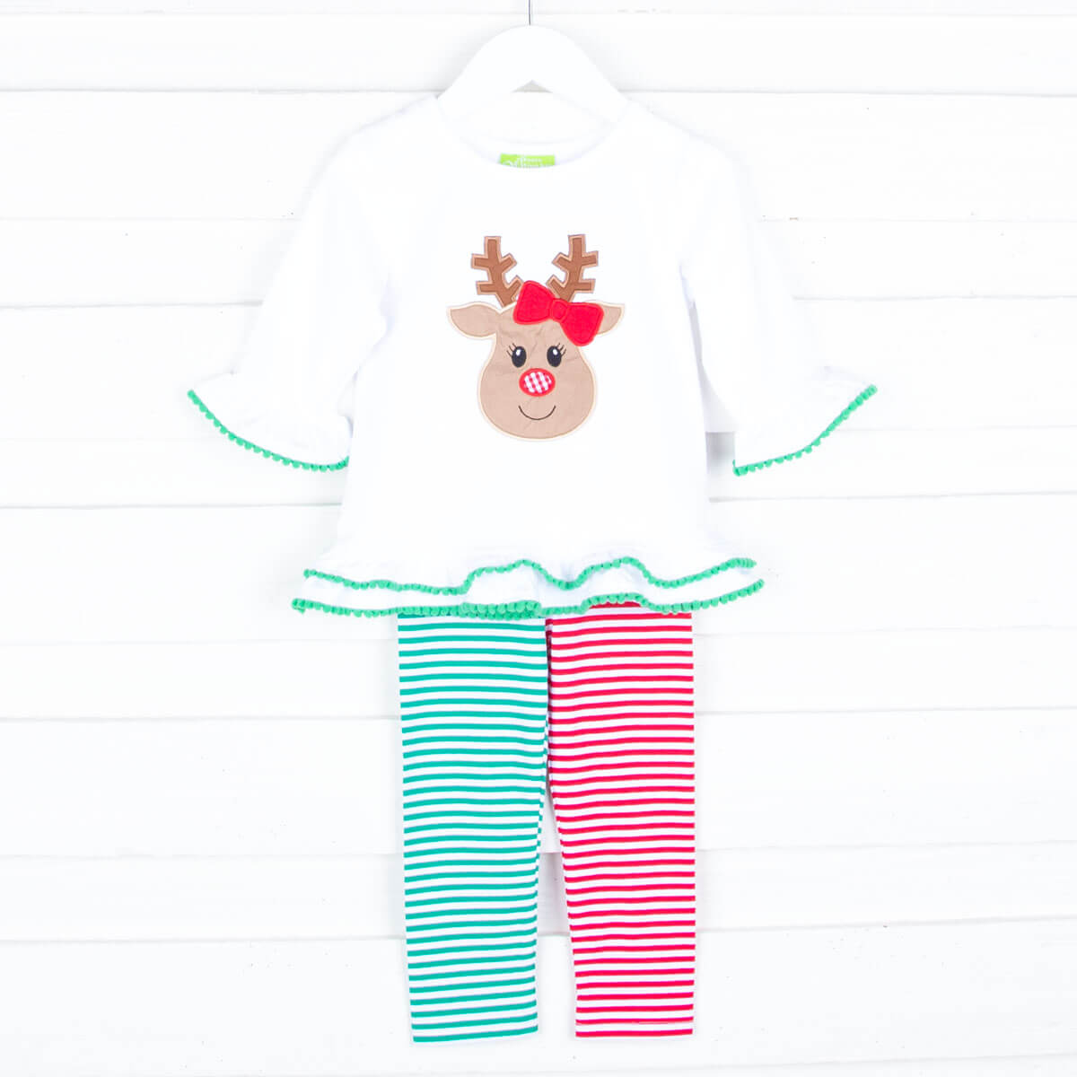 Oh Deer Milly Red and Green Stripe Legging Set