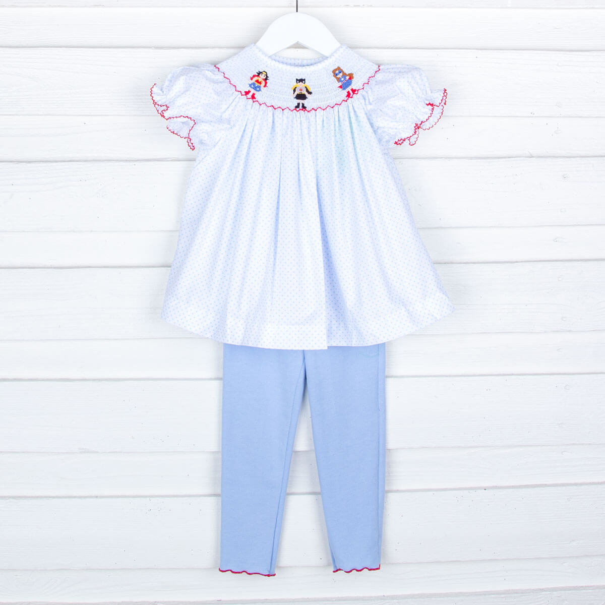 Superhero Smocked Light Blue Legging Set