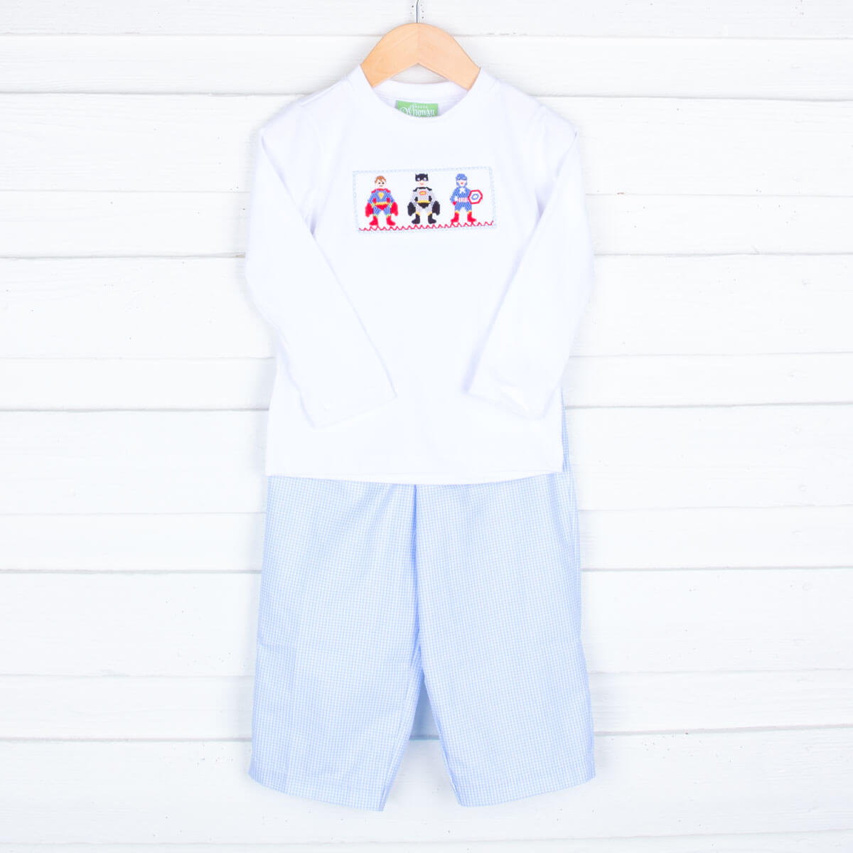 Superhero Smocked Light Blue Pant Set