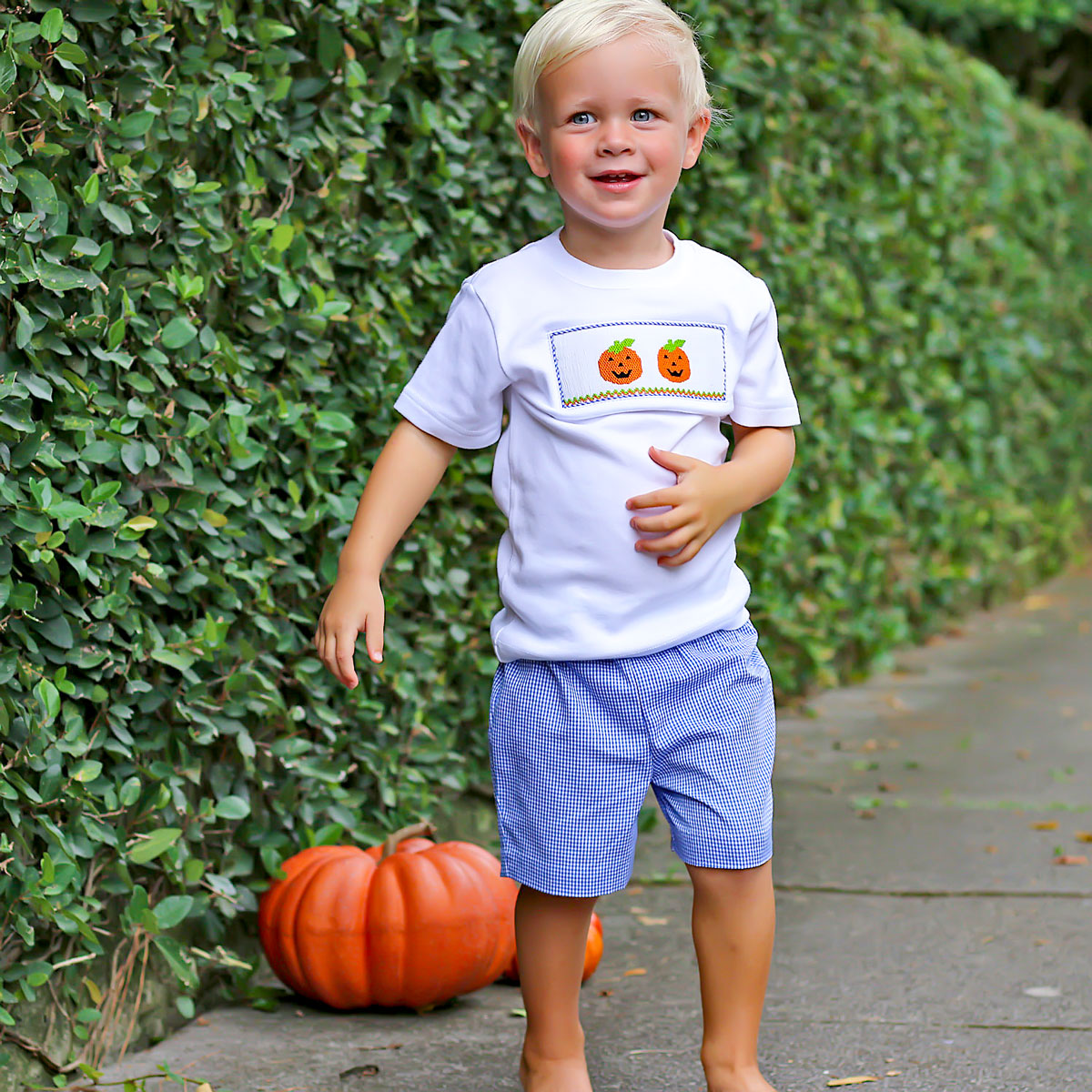 Smocked Jack O'Lantern Royal Short Set
