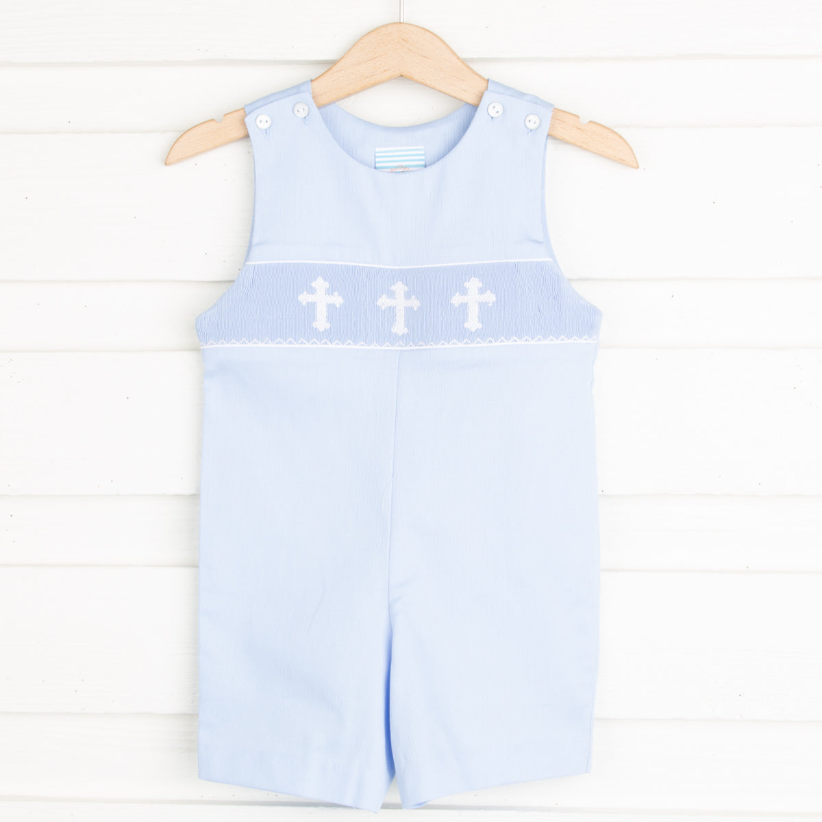 Cross Smocked Light Blue Pique Jon Jon