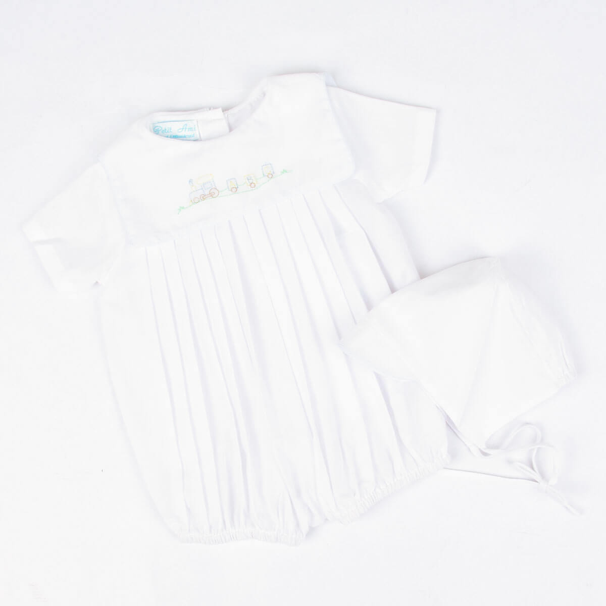 Train Embroidered Bib White Bubble