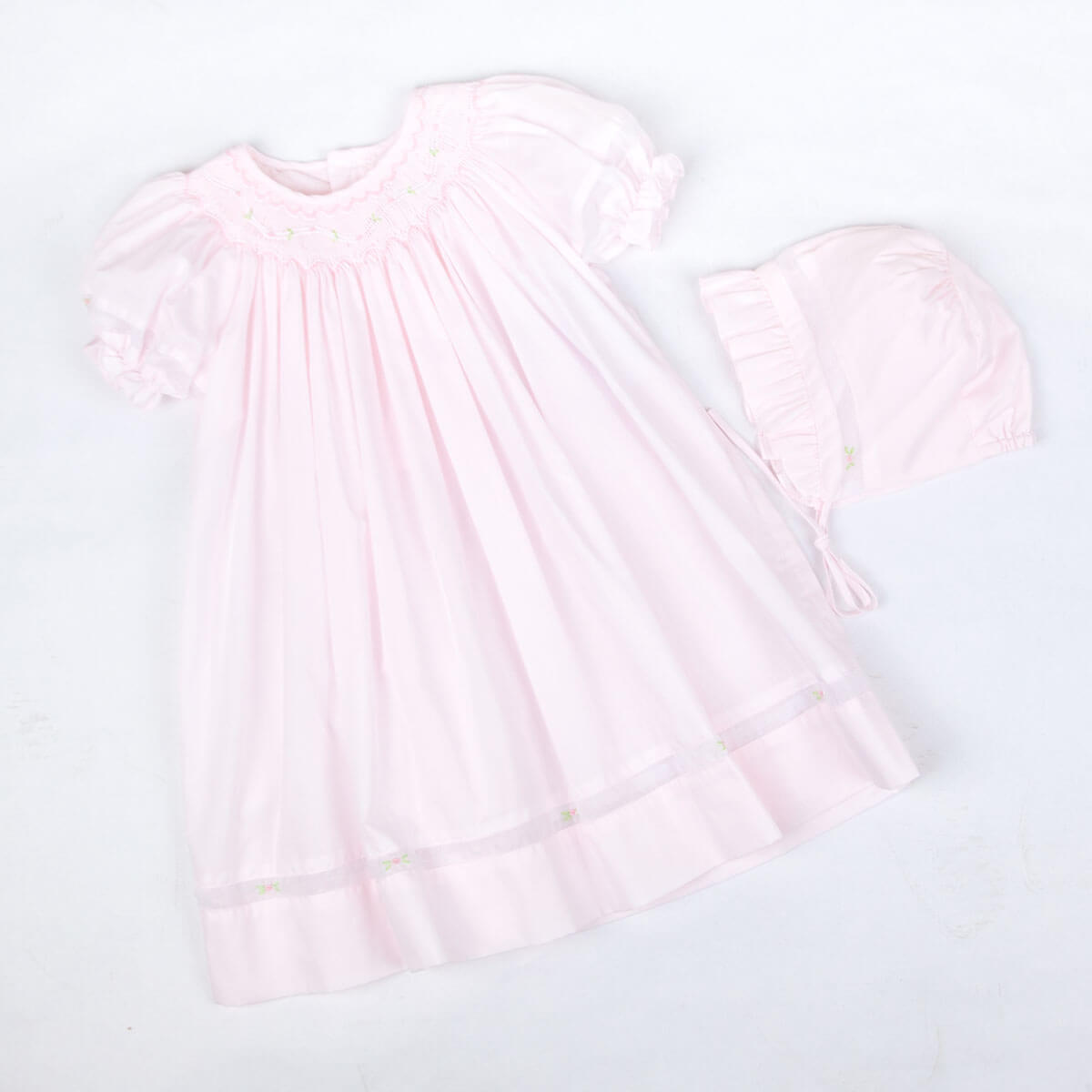Smocked Rosebud Bishop Pink Day Gown