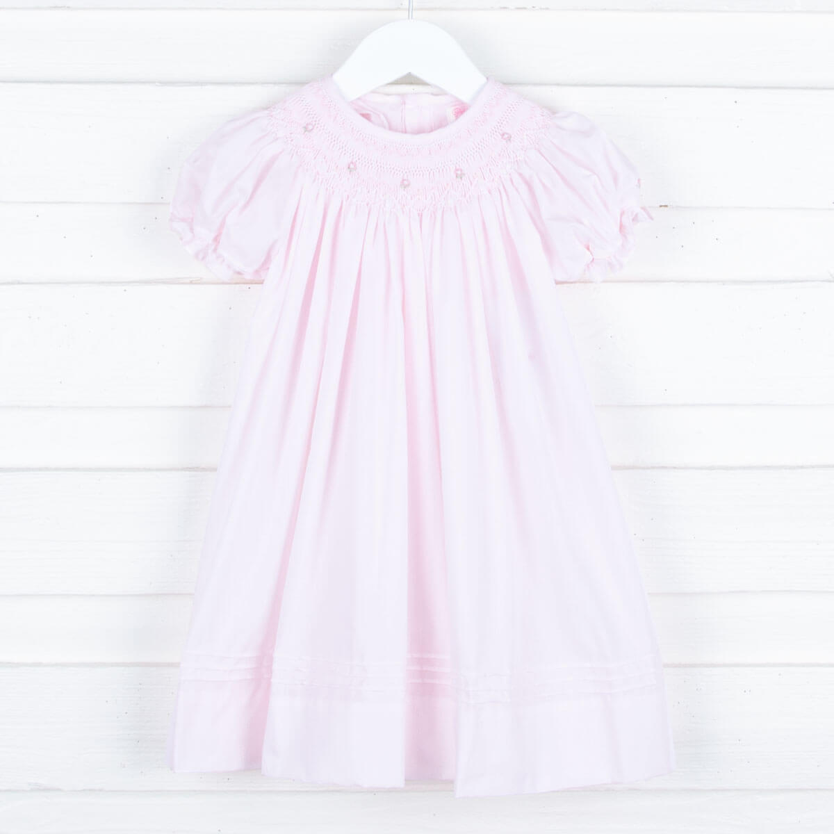 Geometric Smocked Rosebud Bishop Pink Day Gown